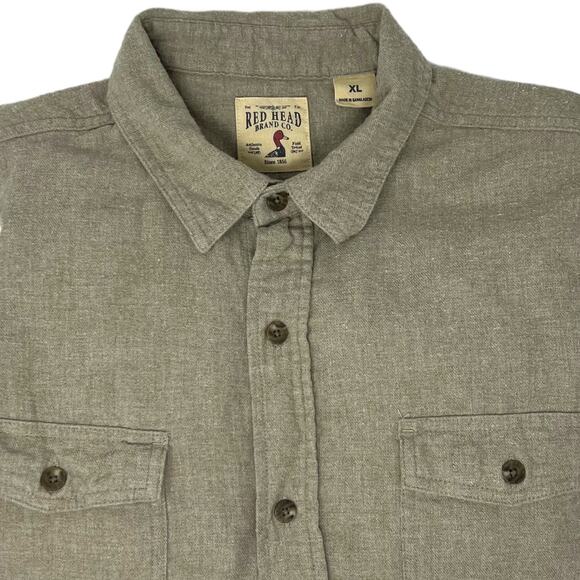 Bass Pro Shop (XL) Red Head Brand Solid Flannel Long-Sleeve Shirt Beige-Khaki - Picture 14 of 14